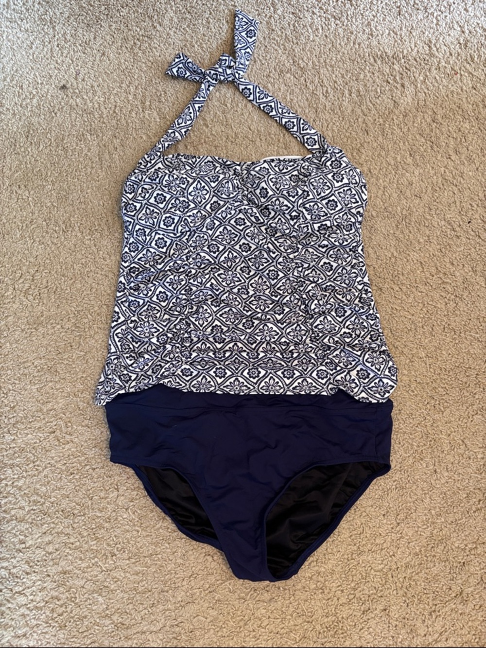 Lands' End Navy and White Patterned Tankini Set - Top - sz 16 - bottom 18
